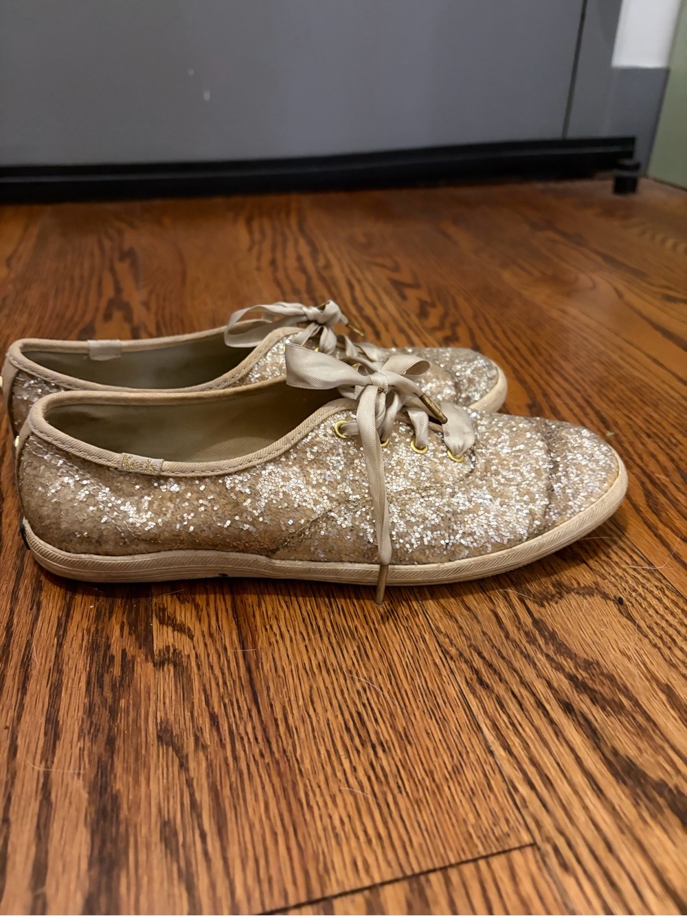 Kate Spade x Keds Champagne Glitter Lace-Up Flats